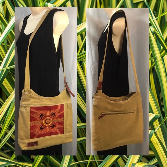 Canvas and genuine leather shoulder crossbody bag - Picture 15 of 15